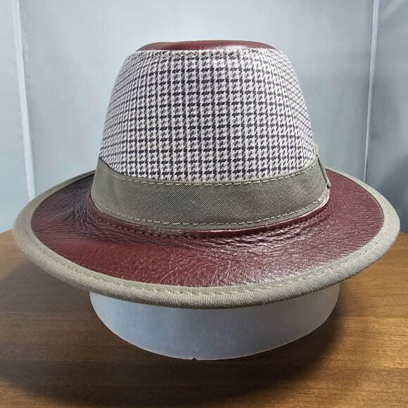 Eco Soho Leather / Fabric Fedora American Hat Makers | Burgundy | Medium RARE - Picture 8 of 10